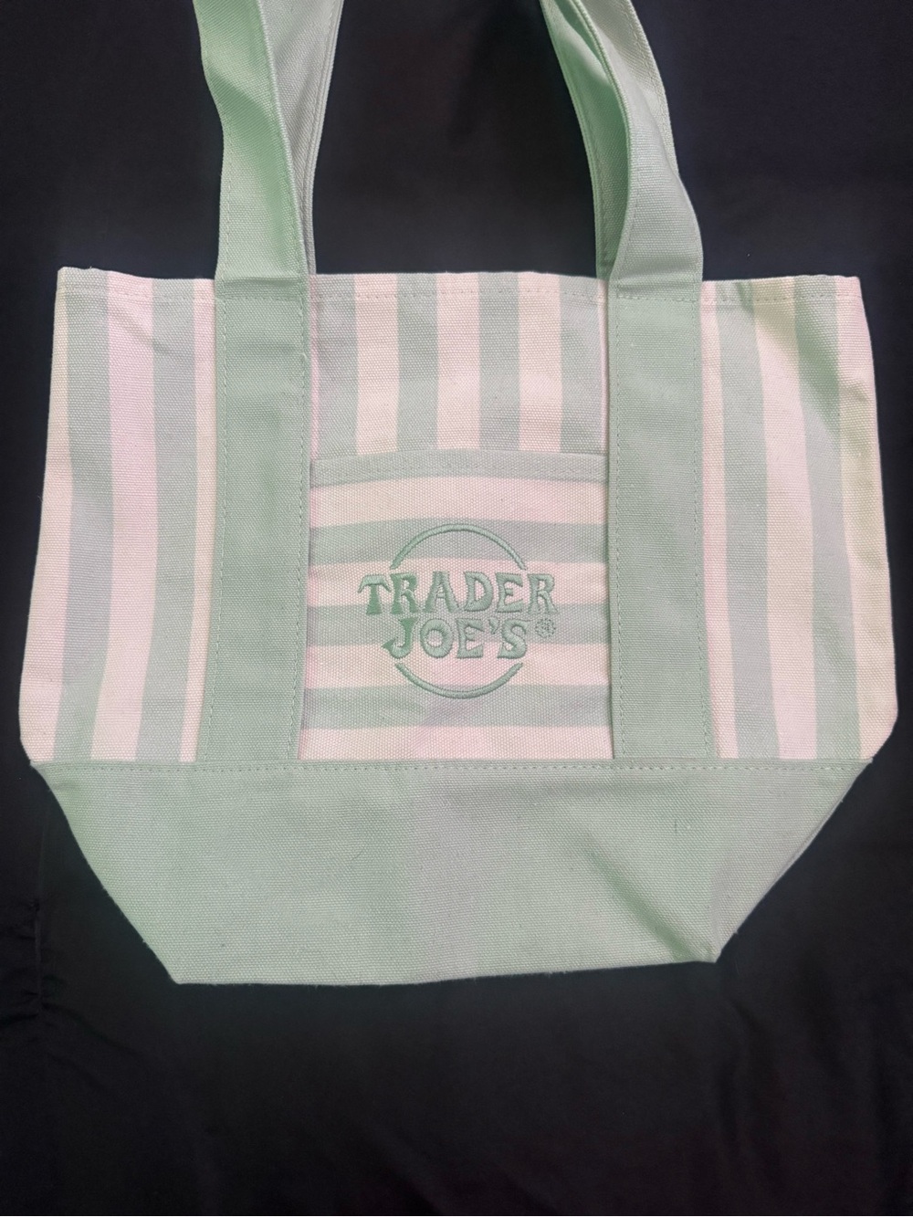 Trader Joe's Mint & White Striped Canvas Tote